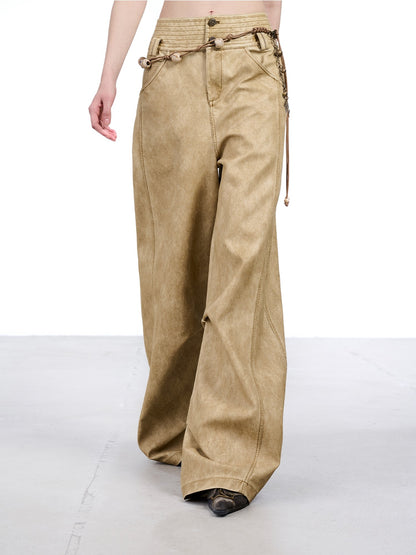 NORTH NODE Devil City Sand Washed Pleated Pocket Wide Waist Women&
