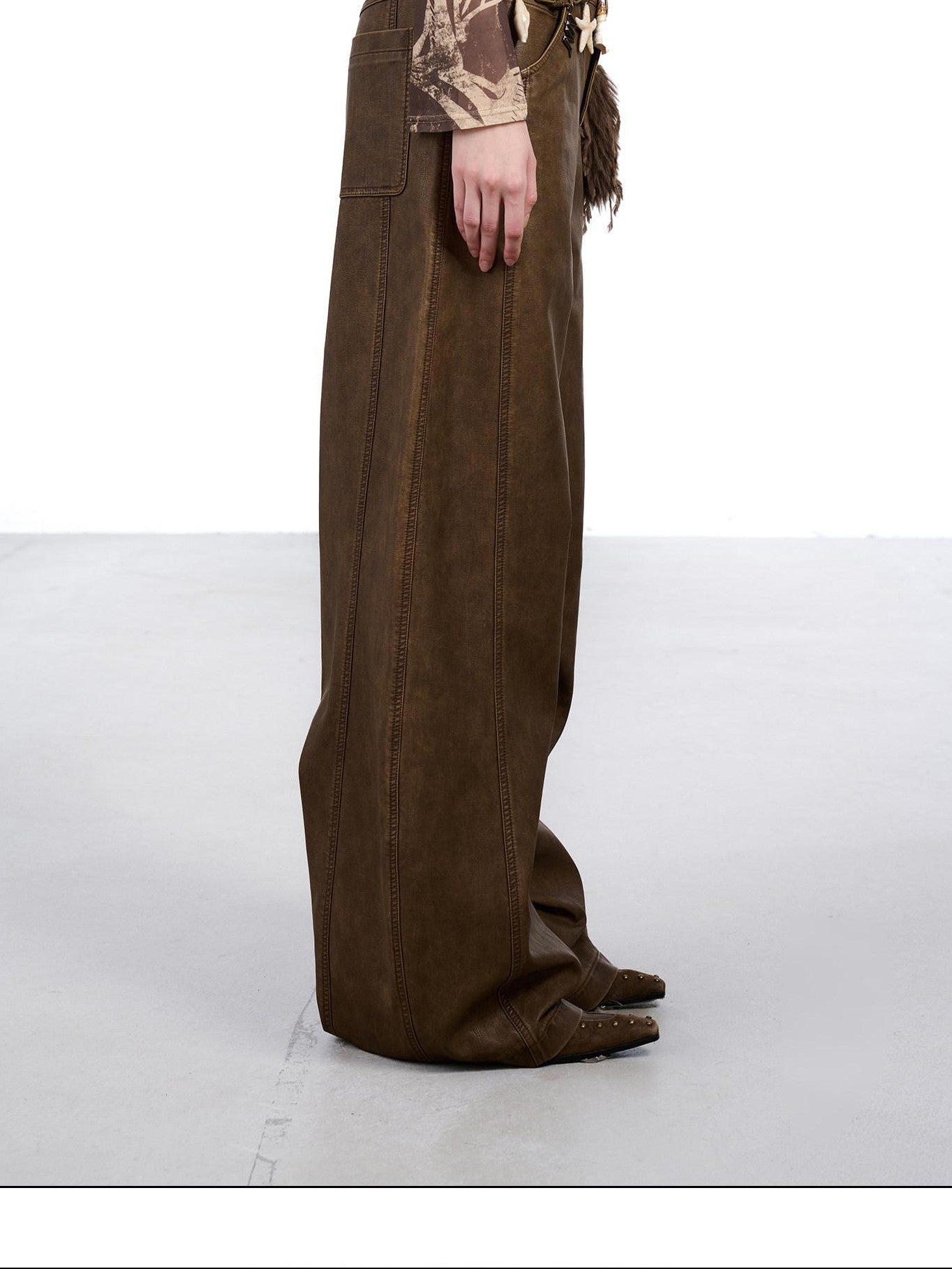 NORTH NODE Devil City Sand Washed Pleated Pocket Wide Waist Women&