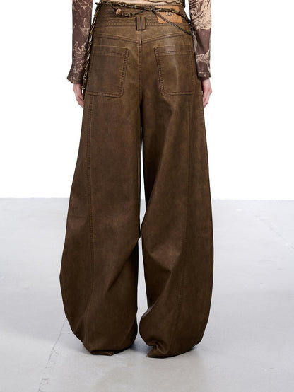 NORTH NODE Devil City Sand Washed Pleated Pocket Wide Waist Women&