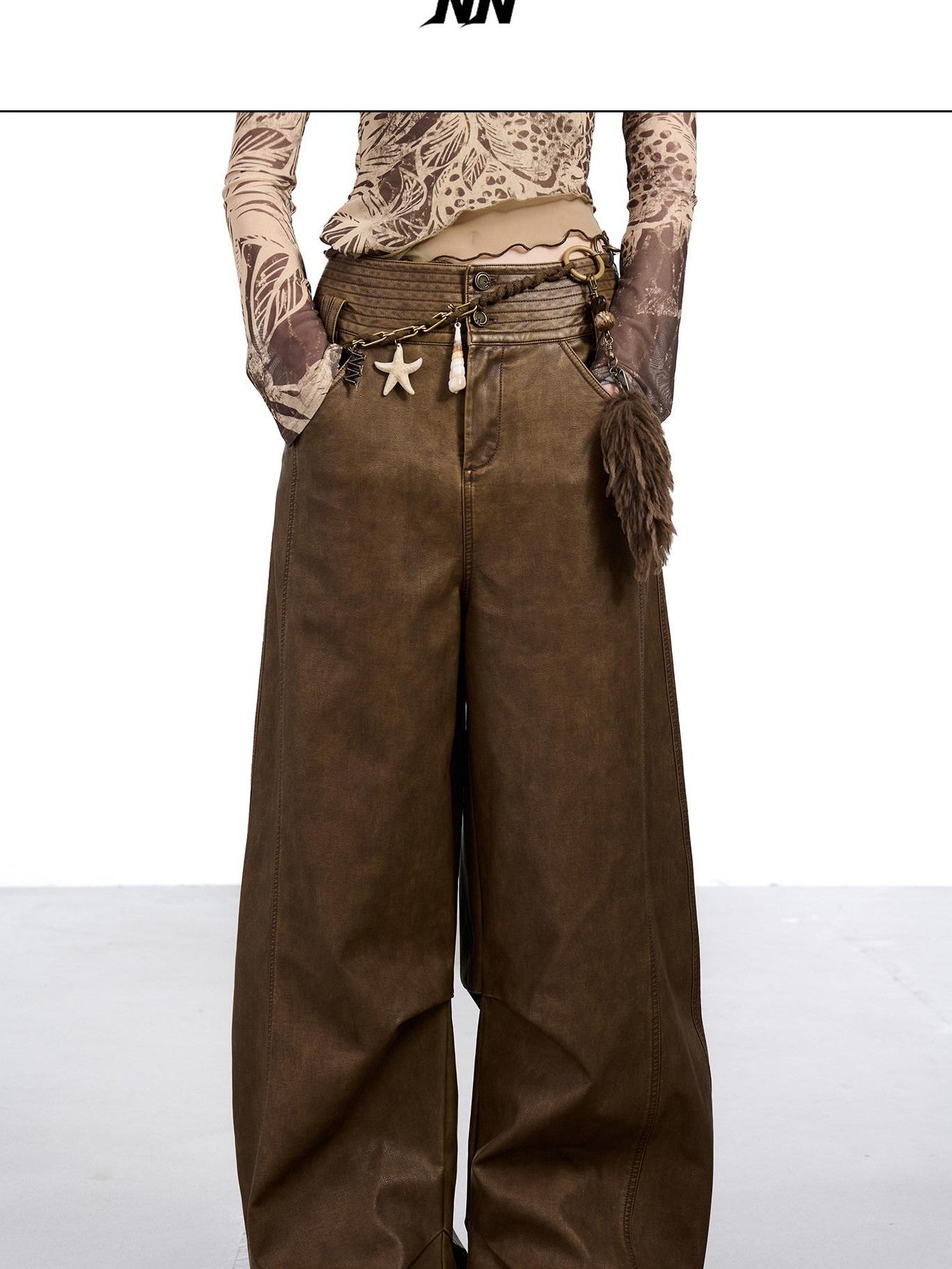NORTH NODE Devil City Sand Washed Pleated Pocket Wide Waist Women&