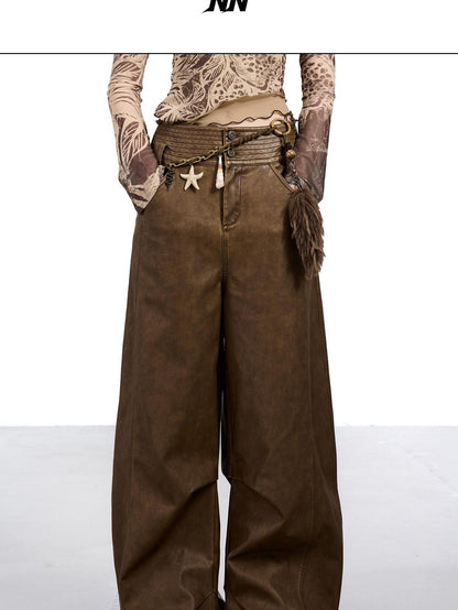 NORTH NODE Devil City Sand Washed Pleated Pocket Wide Waist Women&