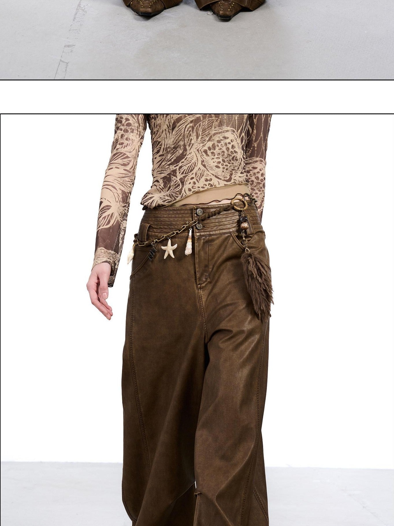 NORTH NODE Devil City Sand Washed Pleated Pocket Wide Waist Women&