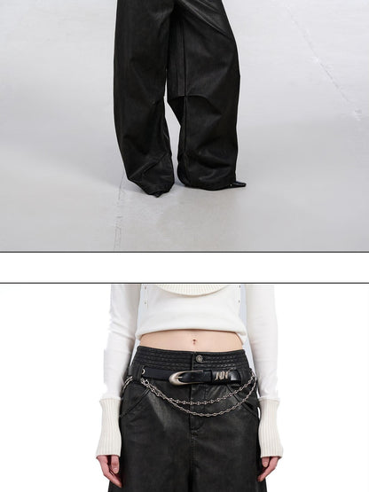 NORTH NODE Devil City Sand Washed Pleated Pocket Wide Waist Women&