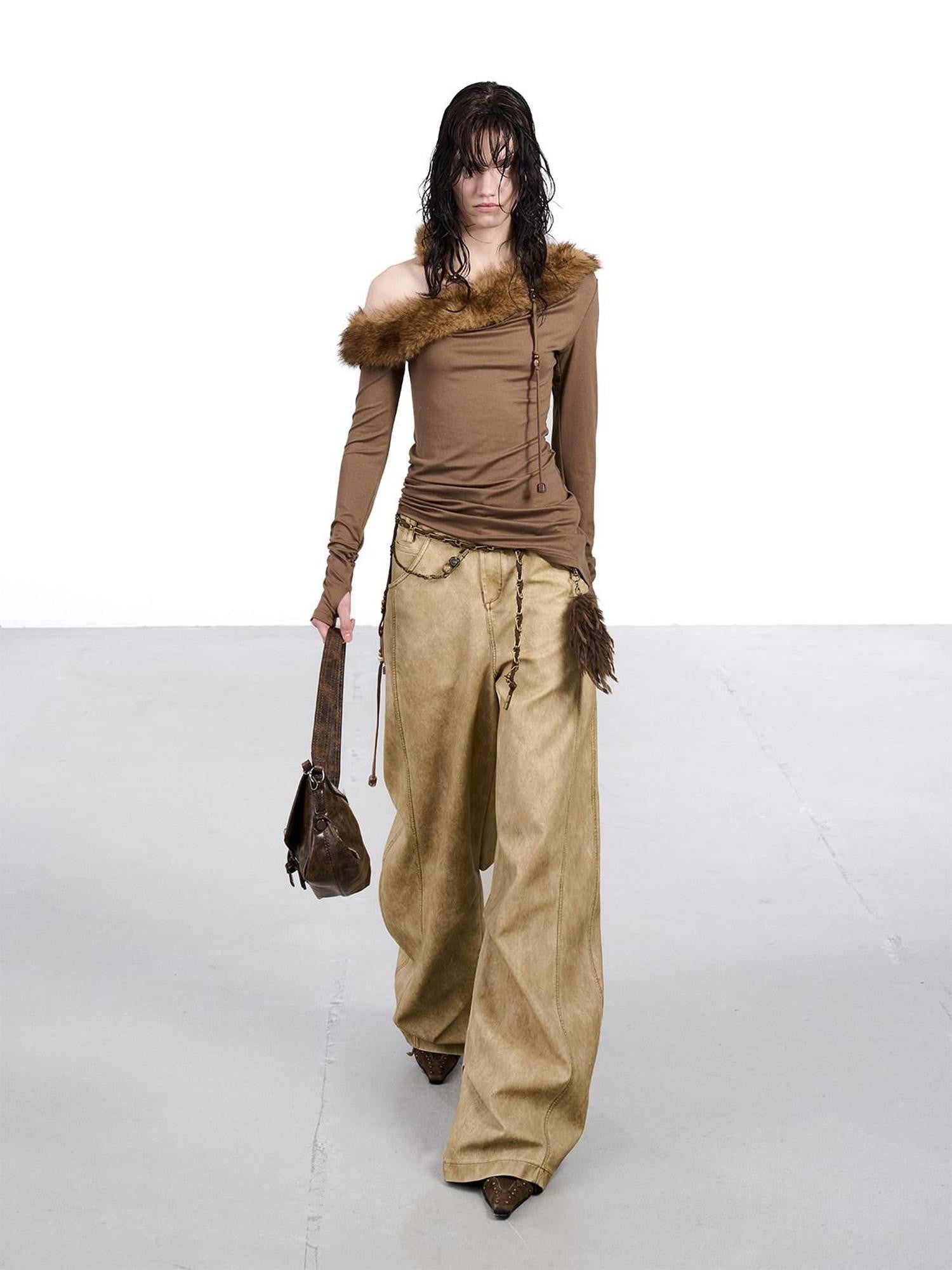 NORTH NODE Devil City Sand Washed Pleated Pocket Wide Waist Women&