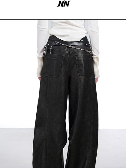 NORTH NODE Devil City Sand Washed Pleated Pocket Wide Waist Women&
