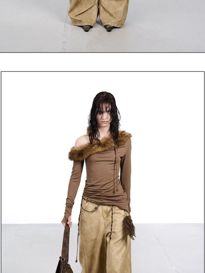 NORTH NODE Devil City Sand Washed Pleated Pocket Wide Waist Women&