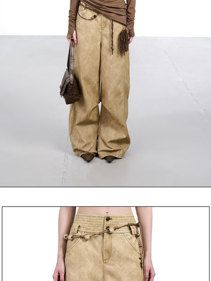 NORTH NODE Devil City Sand Washed Pleated Pocket Wide Waist Women&