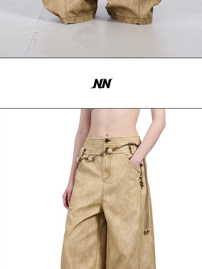 NORTH NODE Devil City Sand Washed Pleated Pocket Wide Waist Women&