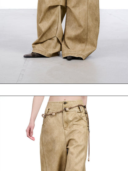 NORTH NODE Devil City Sand Washed Pleated Pocket Wide Waist Women&