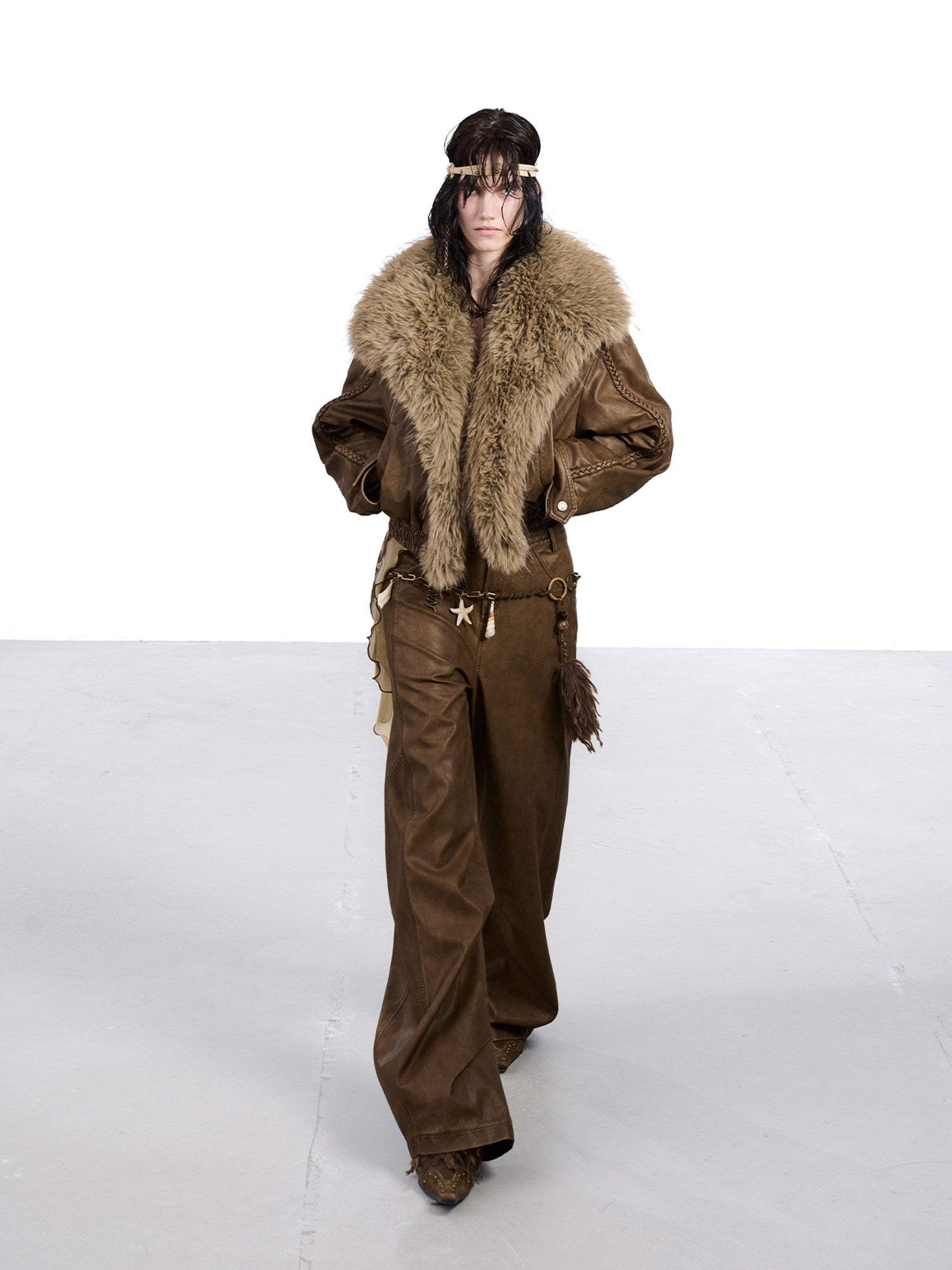 NORTH NODE Devil City Sand Washed Pleated Pocket Wide Waist Women&