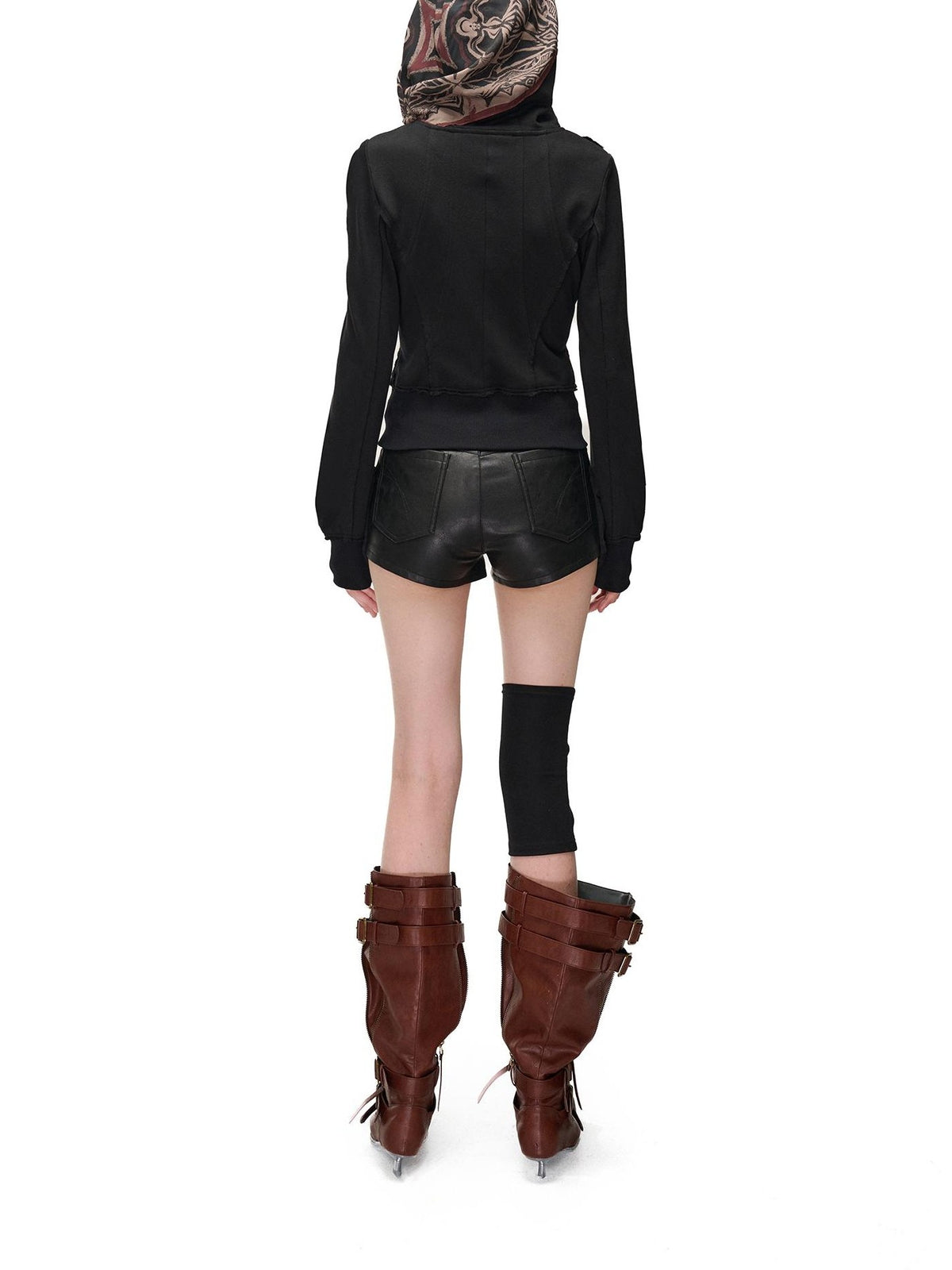 NORTH NODE Distressed Scarf Layered Hooded Slim Fit Cotton Women&