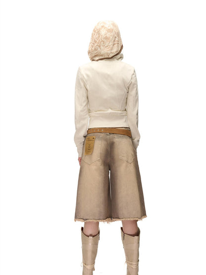 NORTH NODE Distressed Scarf Layered Hooded Slim Fit Cotton Women&
