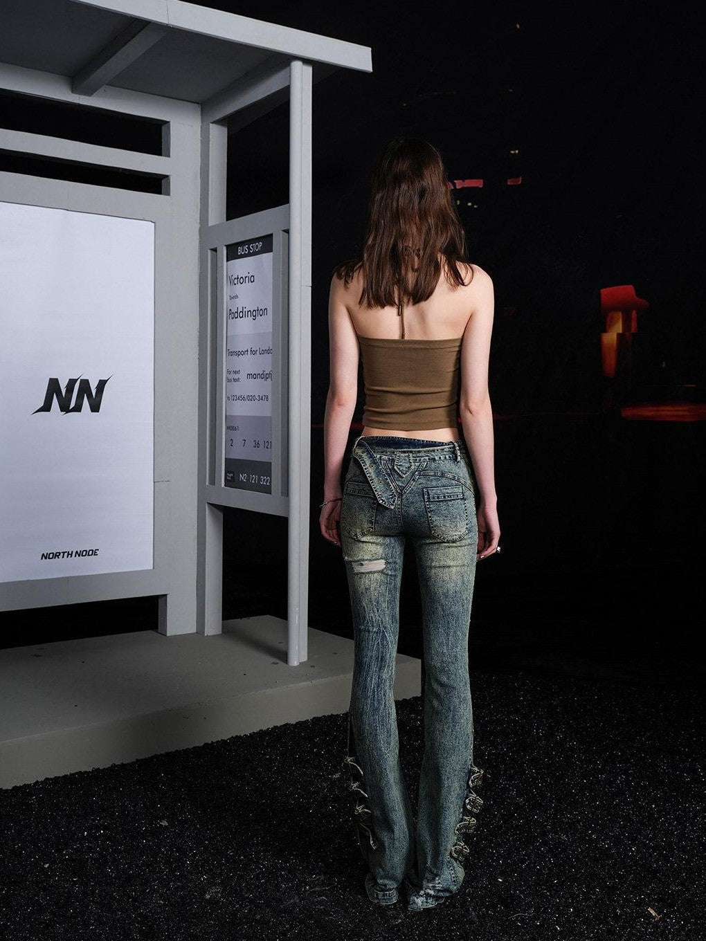 NORTH NODE Distressed Slim Fit Natural Waist Slight Stretch Women&