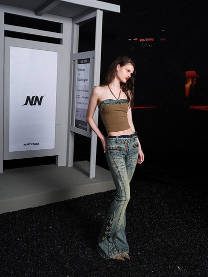 NORTH NODE Distressed Slim Fit Natural Waist Slight Stretch Women&
