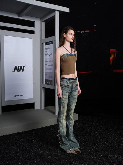 NORTH NODE Distressed Slim Fit Natural Waist Slight Stretch Women&