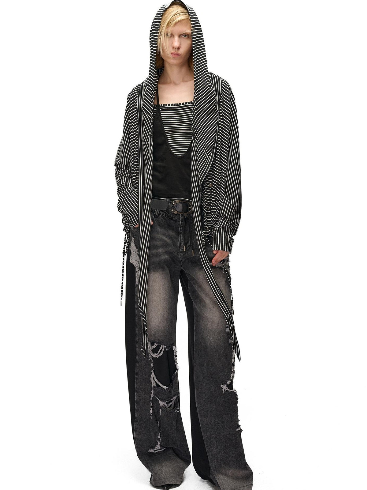 NORTH NODE Distressed Spliced Double Waist Punk Women&