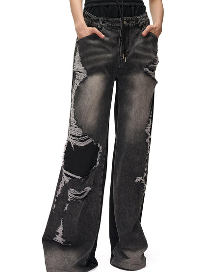 NORTH NODE Distressed Spliced Double Waist Punk Women&