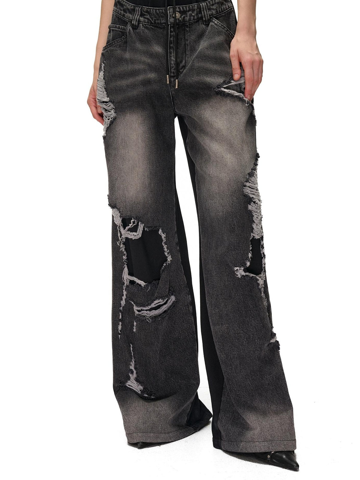 NORTH NODE Distressed Spliced Double Waist Punk Women&
