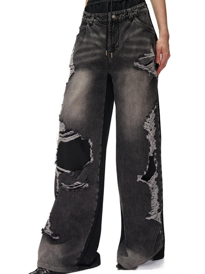 NORTH NODE Distressed Spliced Double Waist Punk Women&