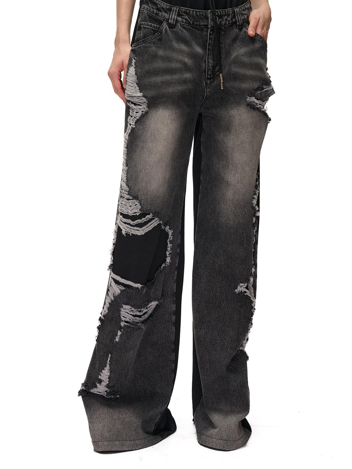 NORTH NODE Distressed Spliced Double Waist Punk Women&