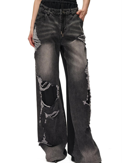 NORTH NODE Distressed Spliced Double Waist Punk Women&