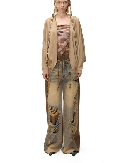NORTH NODE Distressed Spliced Double Waist Punk Women&