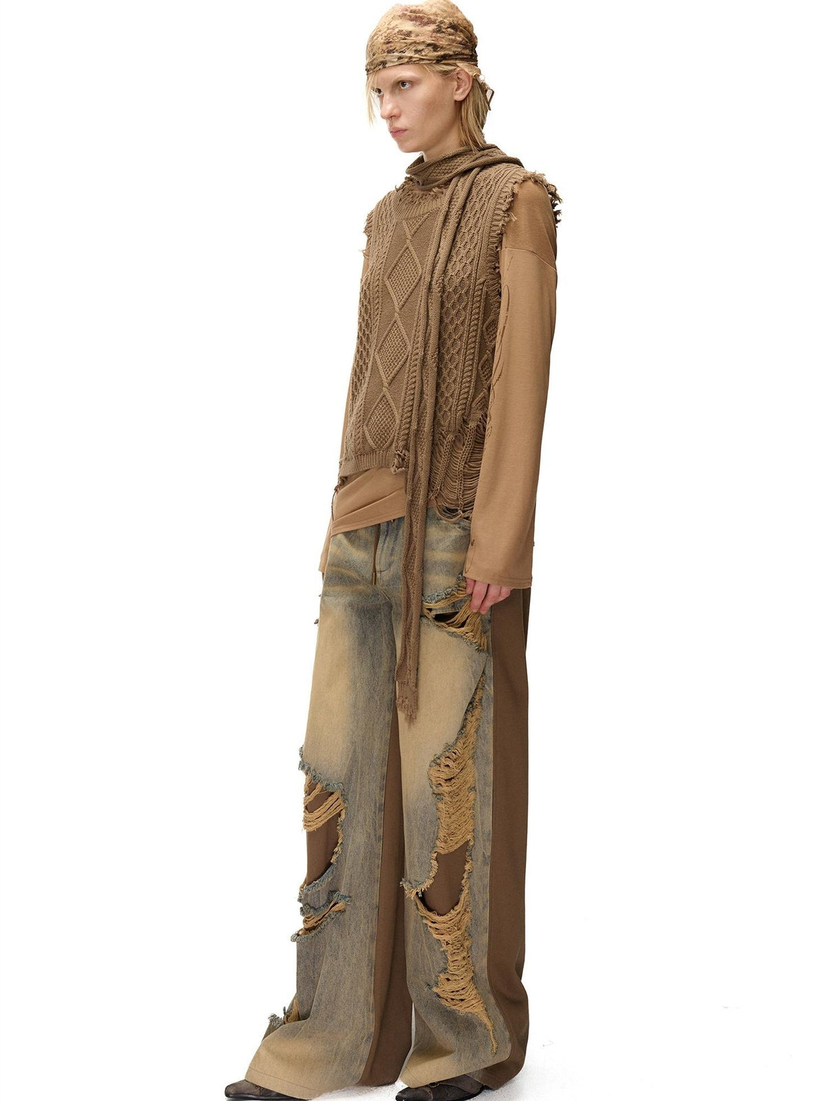 NORTH NODE Distressed Spliced Double Waist Punk Women&