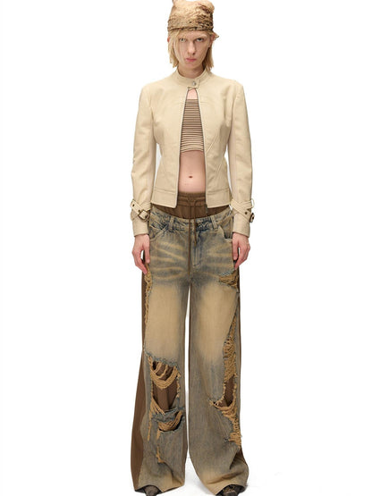 NORTH NODE Distressed Spliced Double Waist Punk Women&