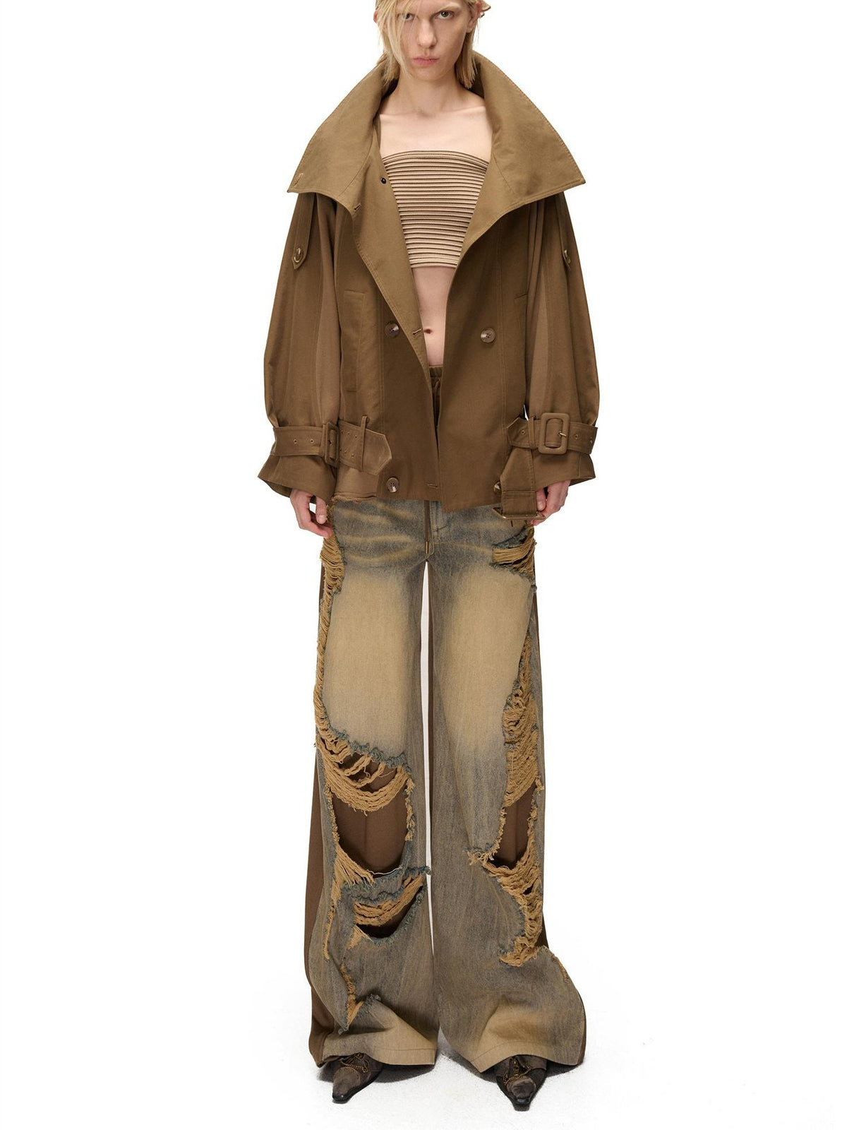 NORTH NODE Distressed Spliced Double Waist Punk Women&