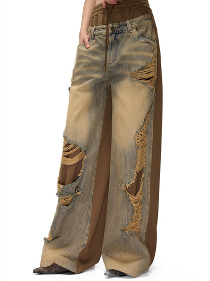 NORTH NODE Distressed Spliced Double Waist Punk Women&