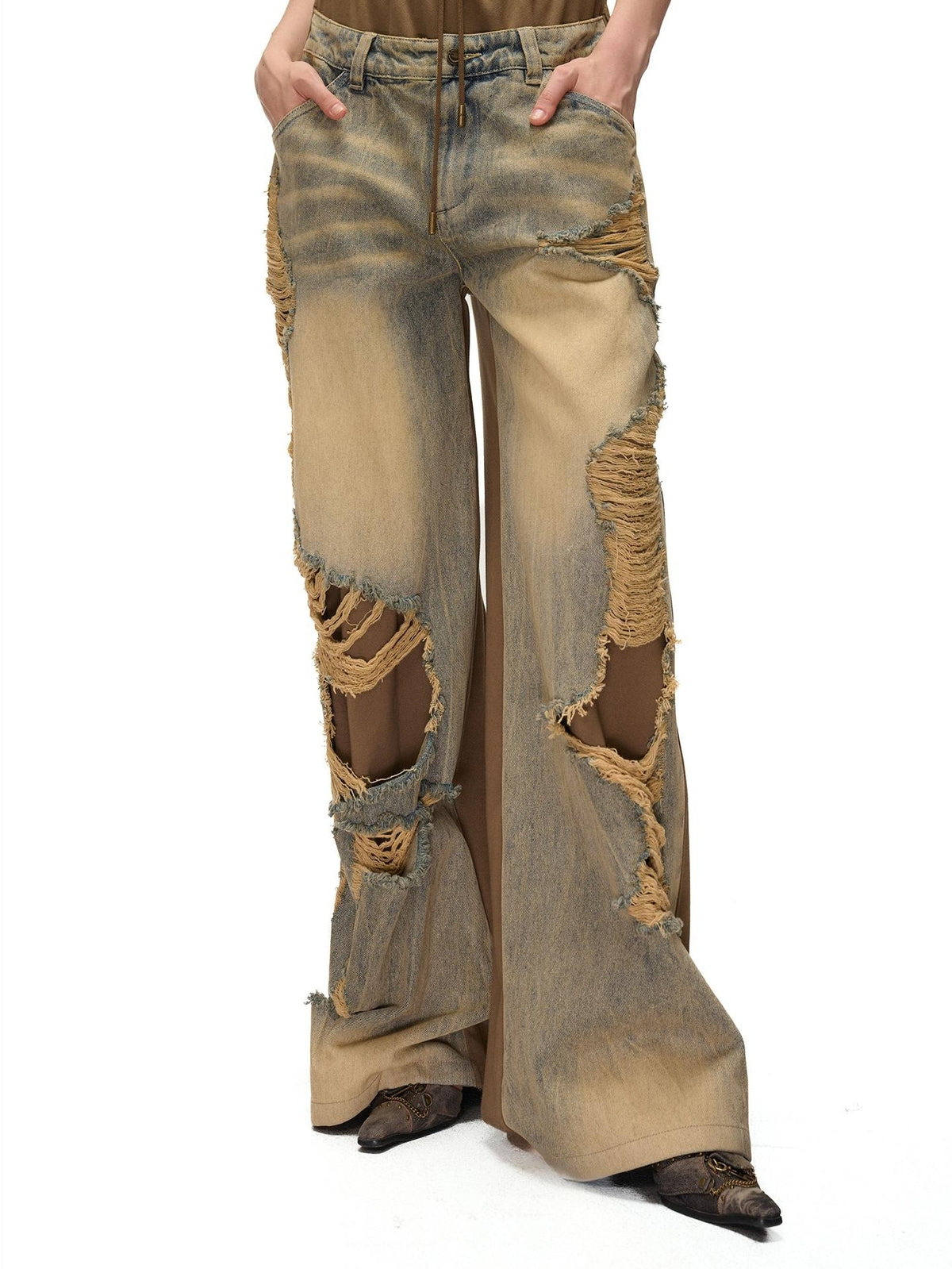 NORTH NODE Distressed Spliced Double Waist Punk Women&