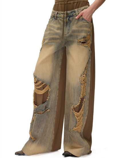 NORTH NODE Distressed Spliced Double Waist Punk Women&