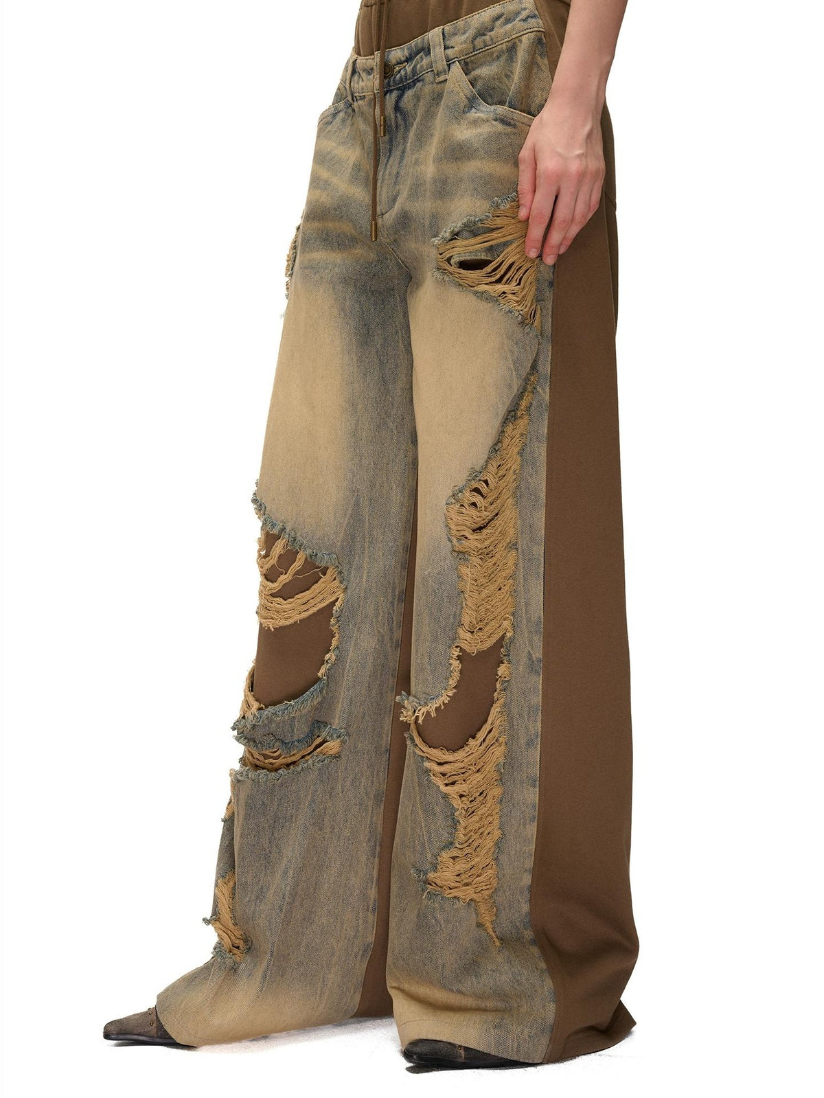 NORTH NODE Distressed Spliced Double Waist Punk Women&