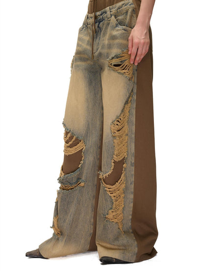 NORTH NODE Distressed Spliced Double Waist Punk Women&