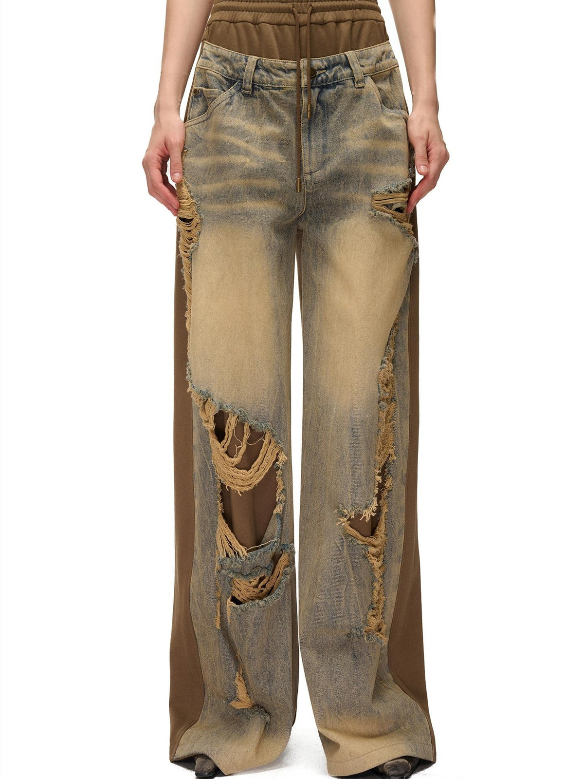 NORTH NODE Distressed Spliced Double Waist Punk Women&
