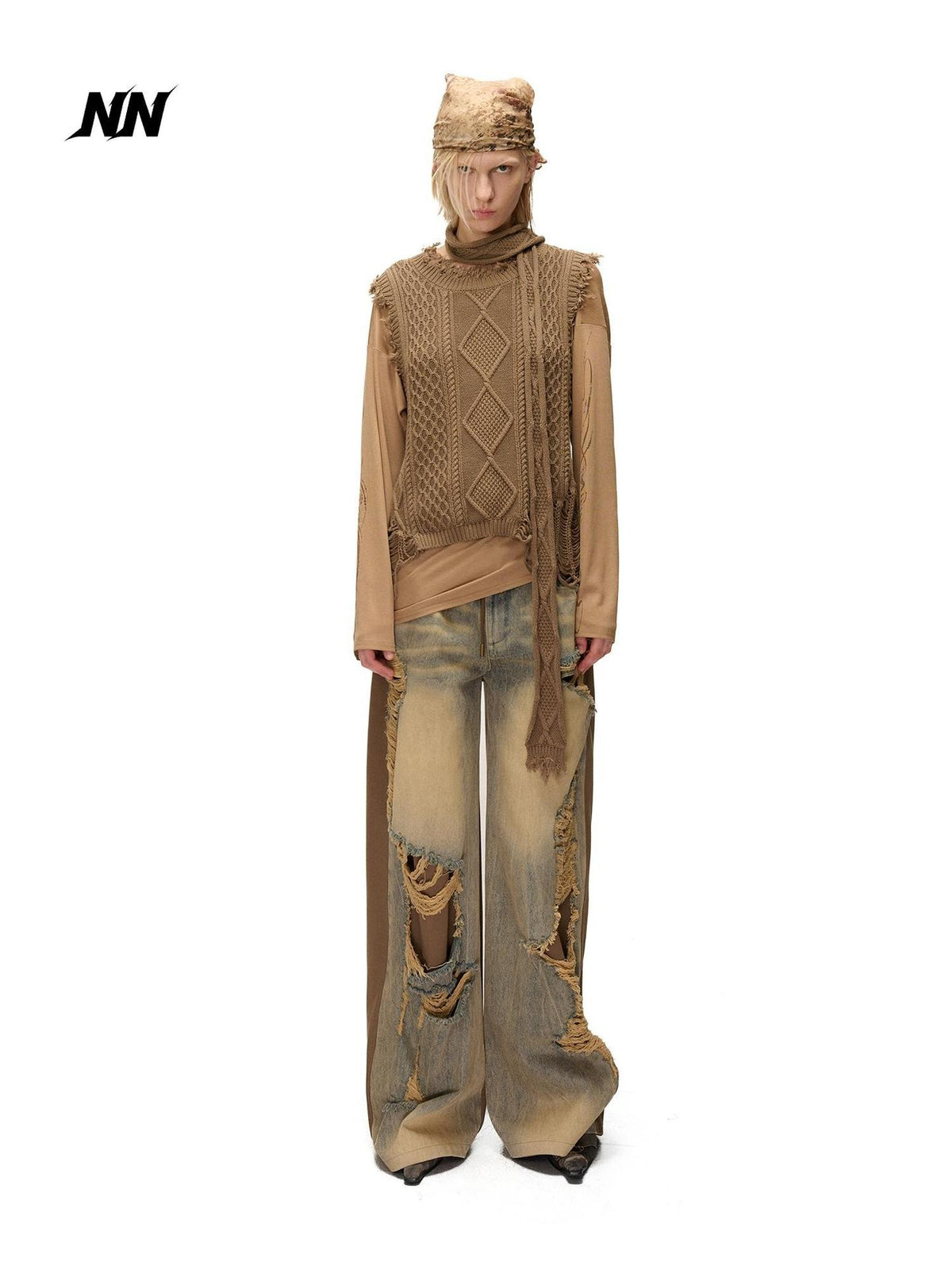 NORTH NODE Distressed Spliced Double Waist Punk Women&