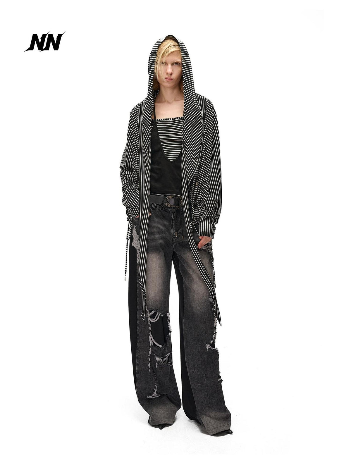 NORTH NODE Distressed Spliced Double Waist Punk Women&