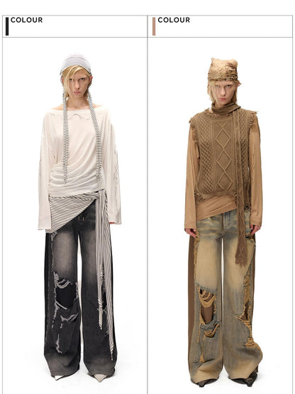 NORTH NODE Distressed Spliced Double Waist Punk Women&