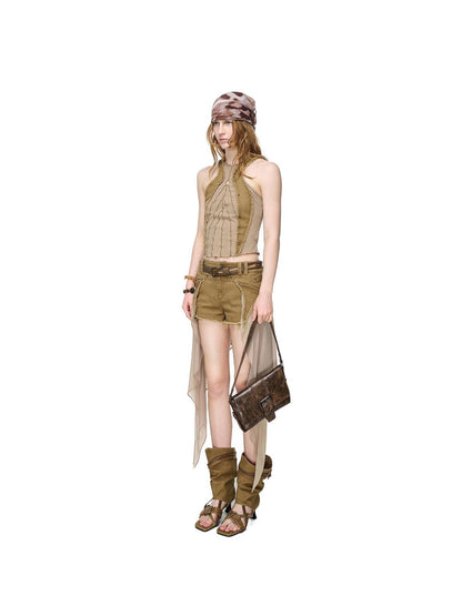 NORTH NODE Distressed Washed Frayed Patchwork Studded Slim Fit Women&