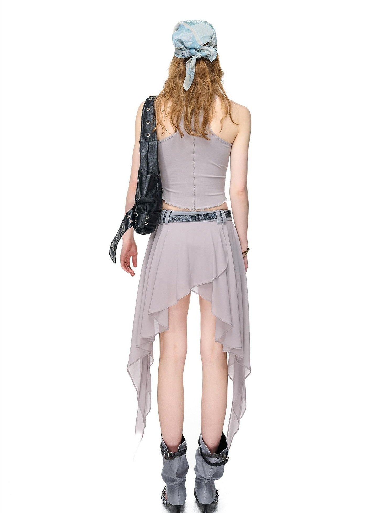 NORTH NODE Distressed Washed Frayed Patchwork Studded Slim Fit Women&