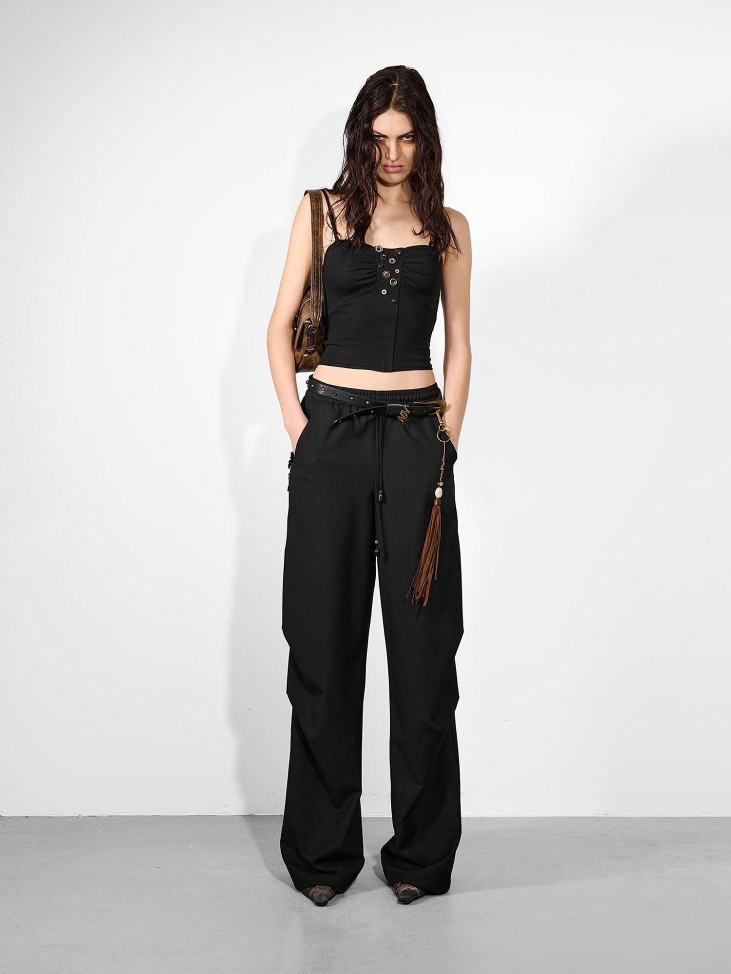 NORTH NODE Double Pleat Elastic Waist Drawstring Women&