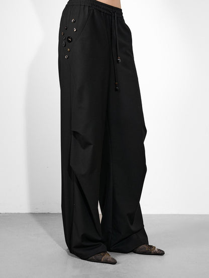 NORTH NODE Double Pleat Elastic Waist Drawstring Women&