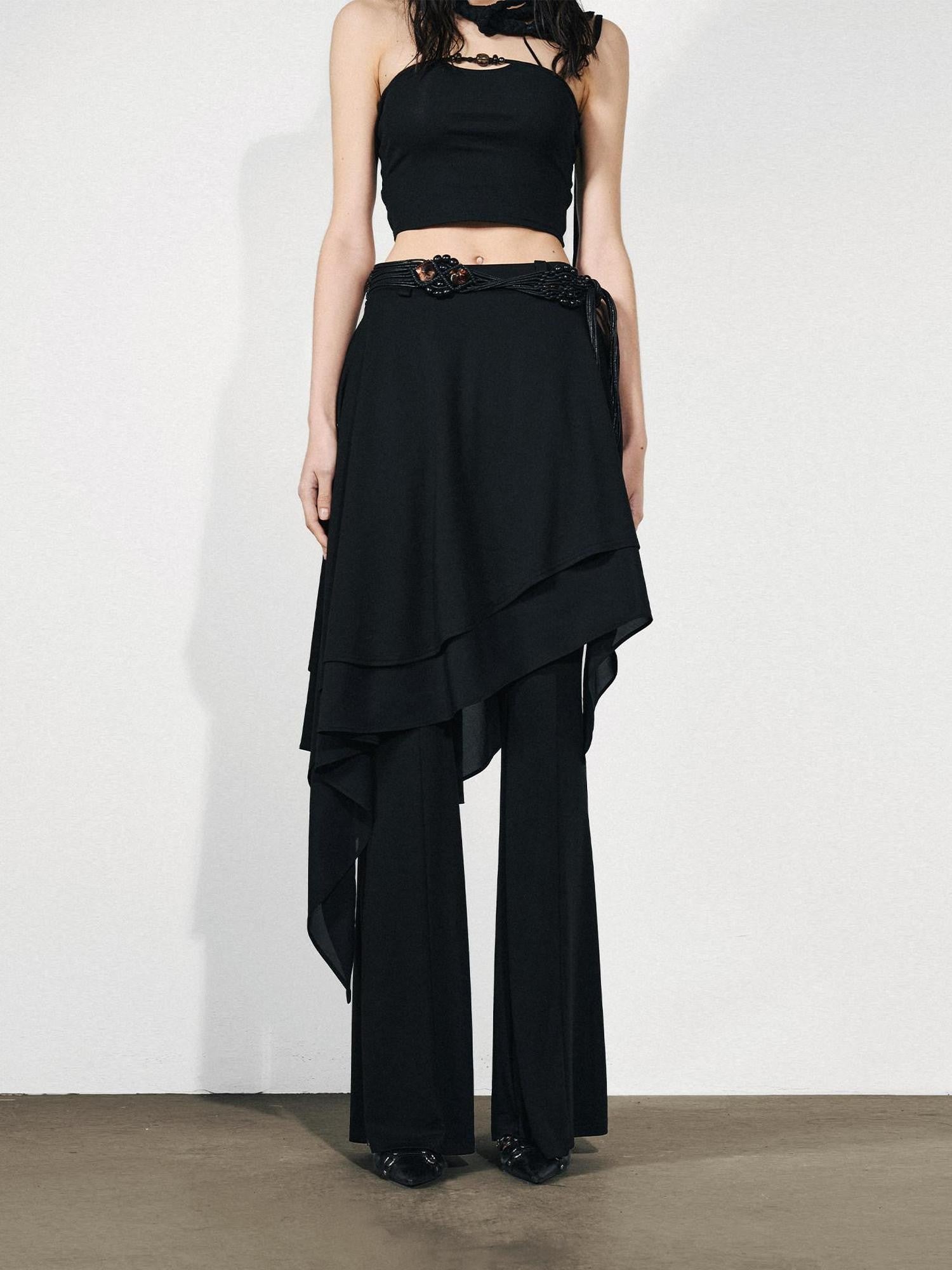 NORTH NODE Draped Asymmetric Faux Two Piece Ruffle Women&