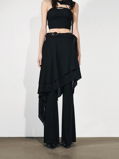 NORTH NODE Draped Asymmetric Faux Two Piece Ruffle Women&