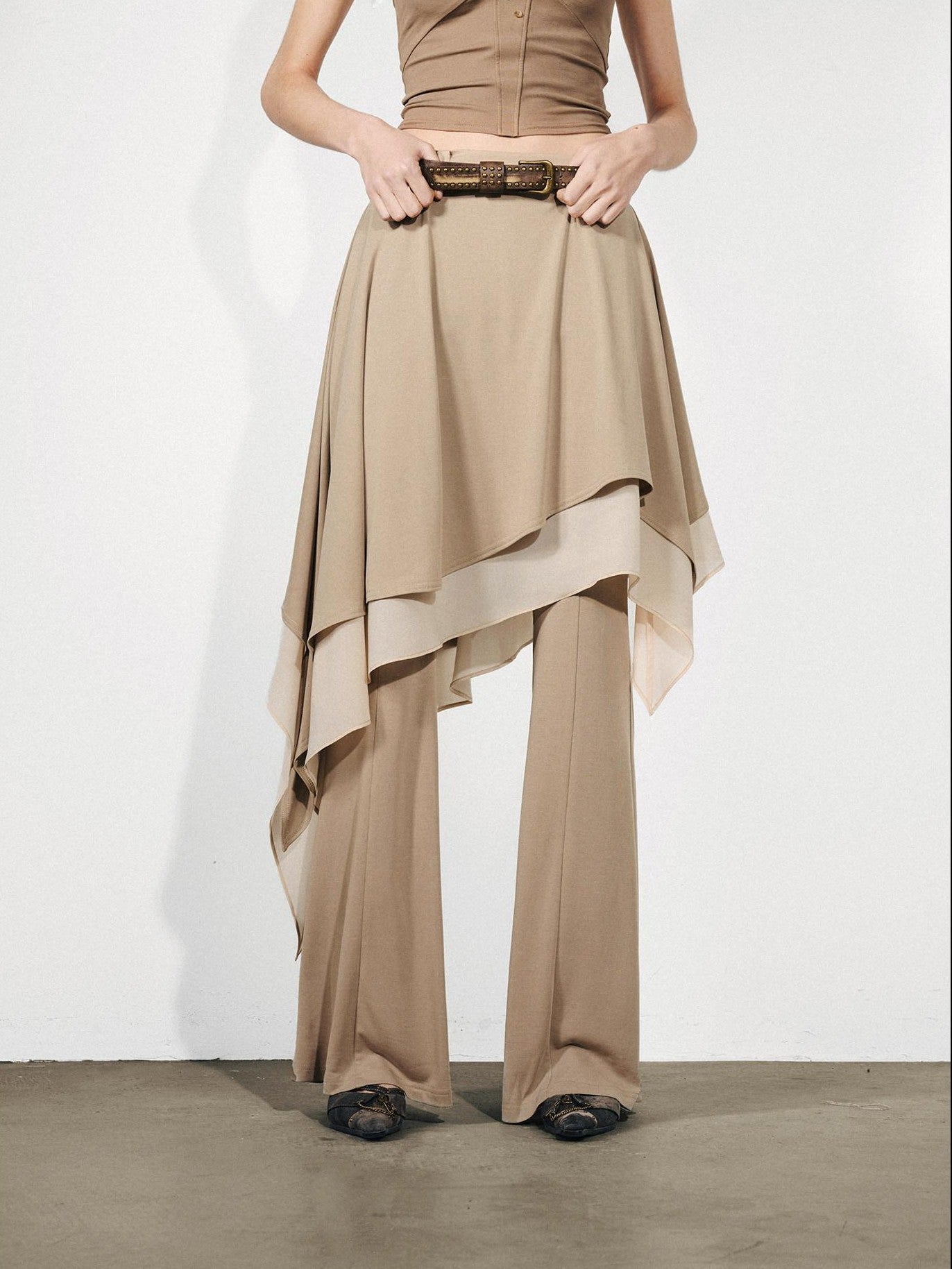 NORTH NODE Draped Asymmetric Faux Two Piece Ruffle Women&