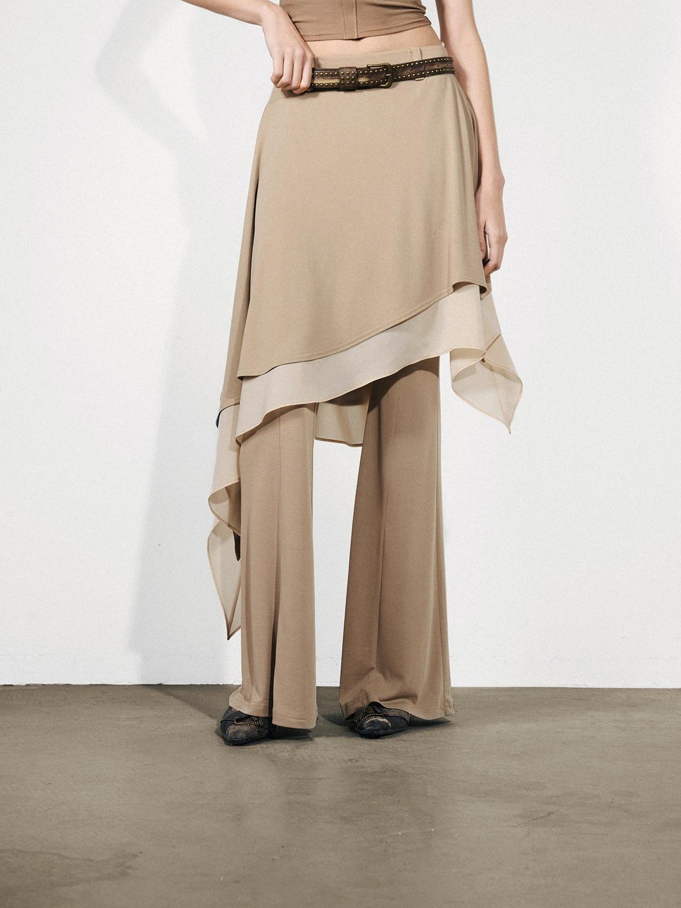 NORTH NODE Draped Asymmetric Faux Two Piece Ruffle Women&