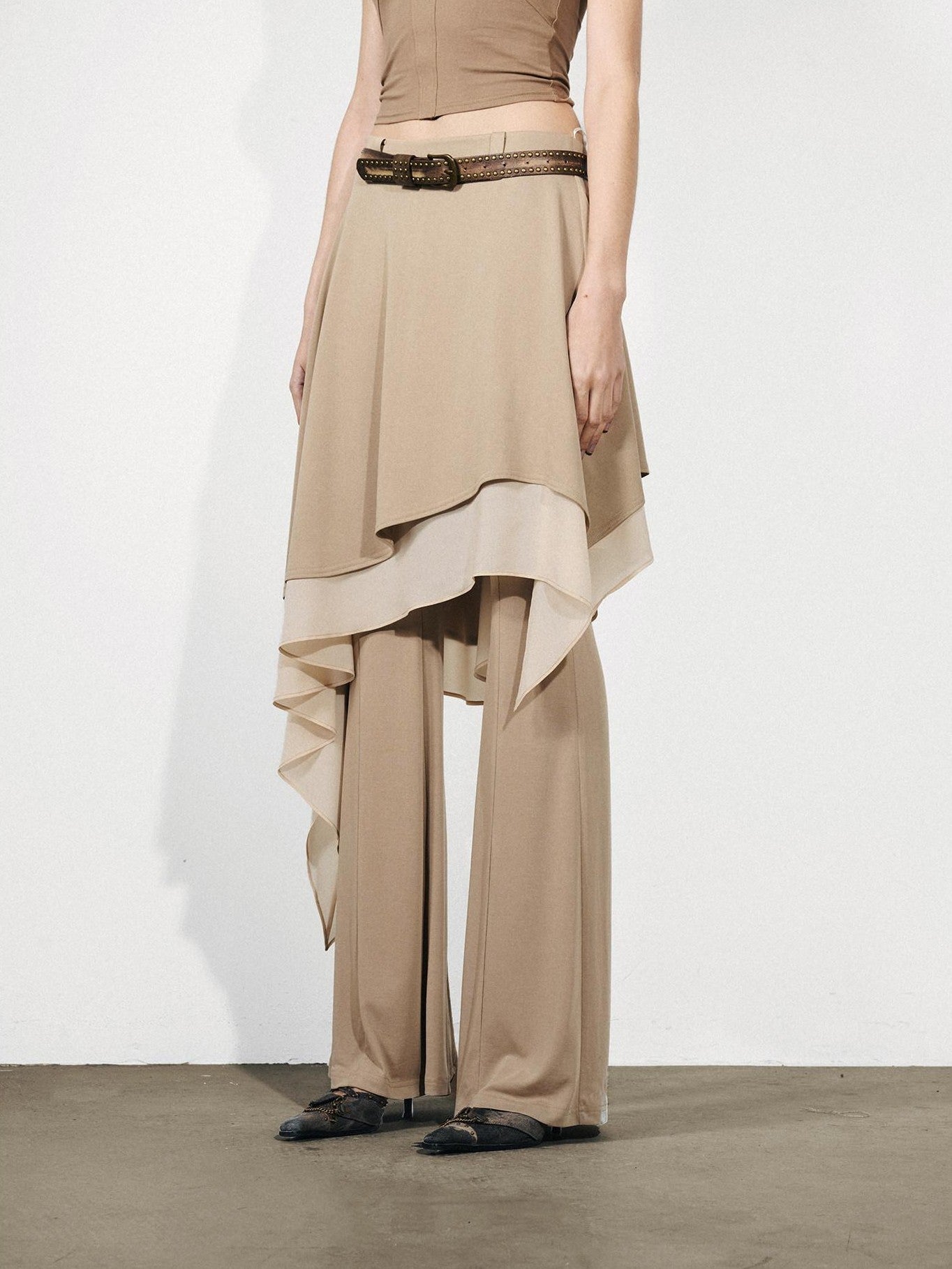 NORTH NODE Draped Asymmetric Faux Two Piece Ruffle Women&