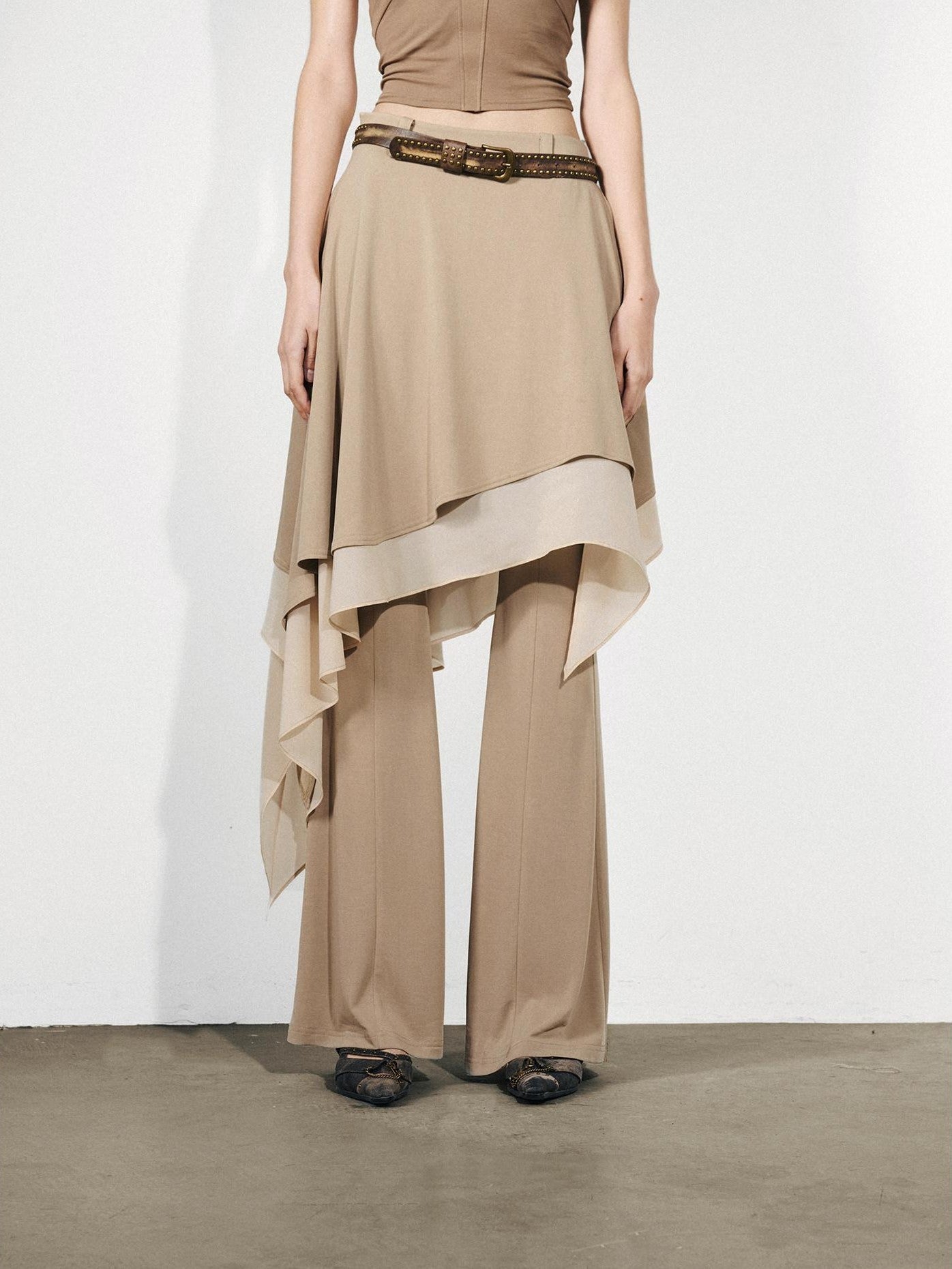 NORTH NODE Draped Asymmetric Faux Two Piece Ruffle Women&