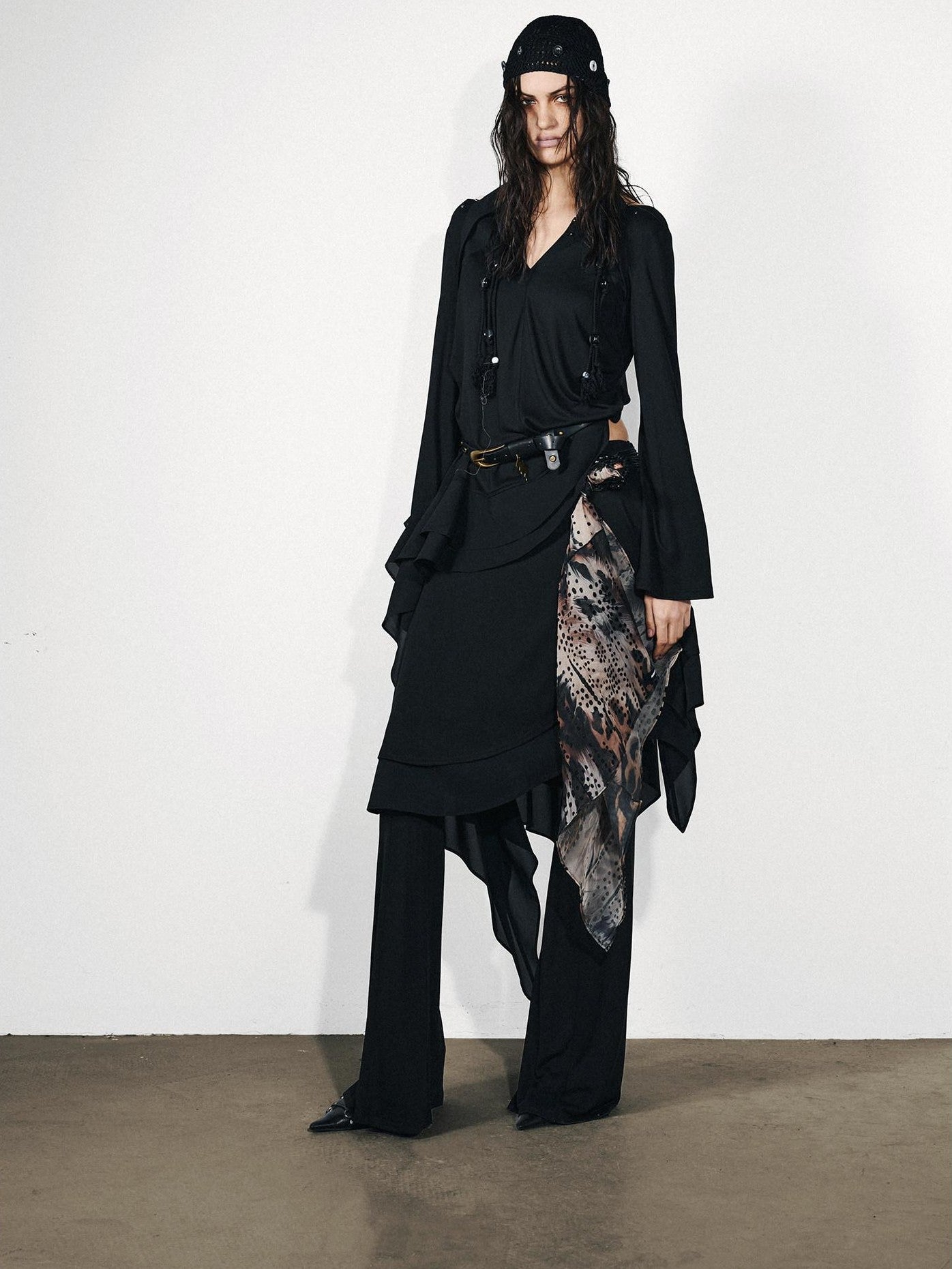 NORTH NODE Draped Asymmetric Faux Two Piece Ruffle Women&