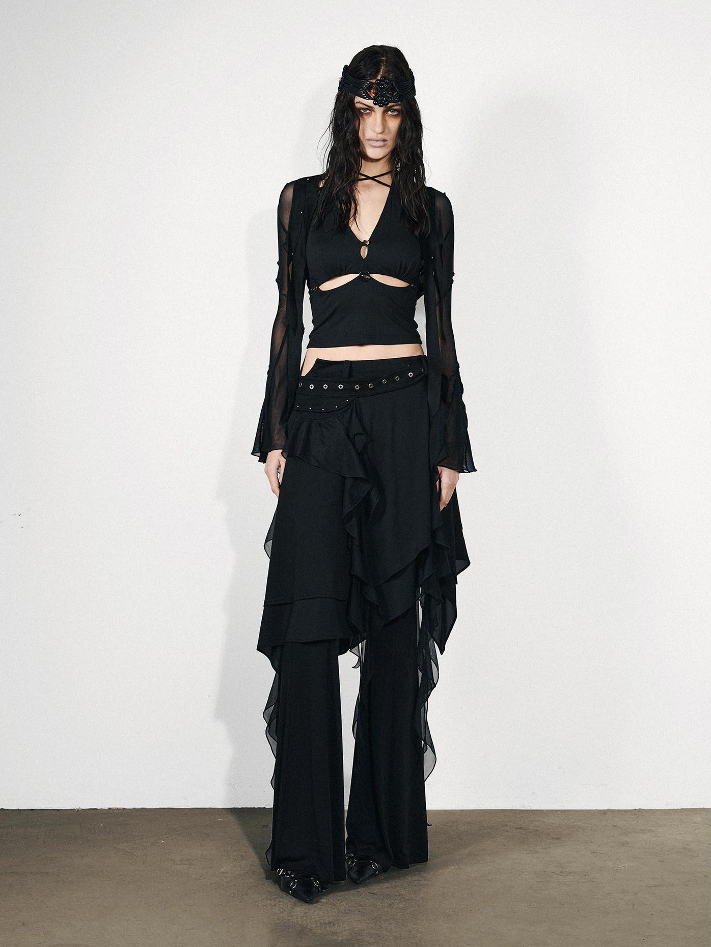 NORTH NODE Draped Asymmetric Faux Two Piece Ruffle Women&